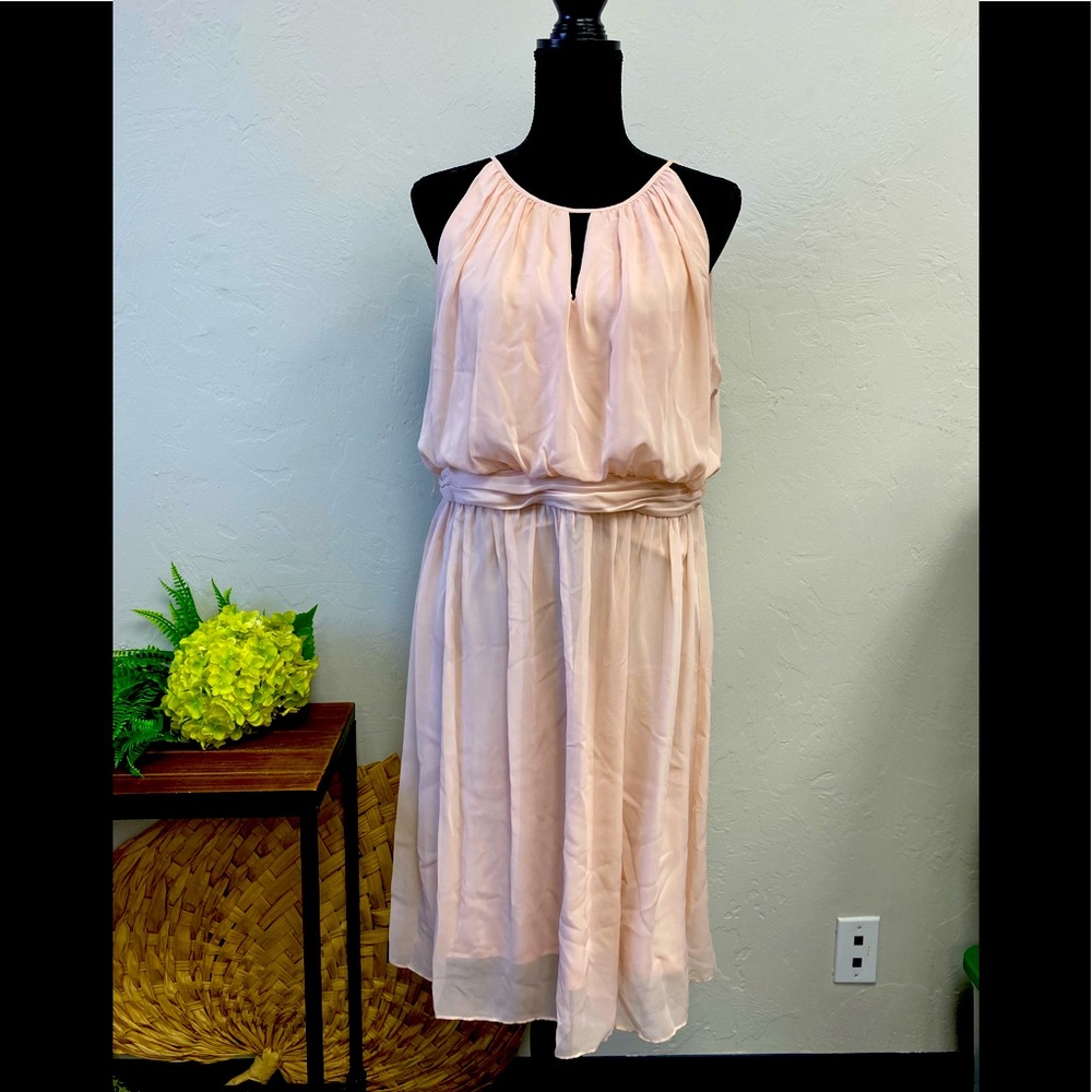 Adrianna Papell Light Blush Halter Keyhole Chiffon Dress, Sz 16
